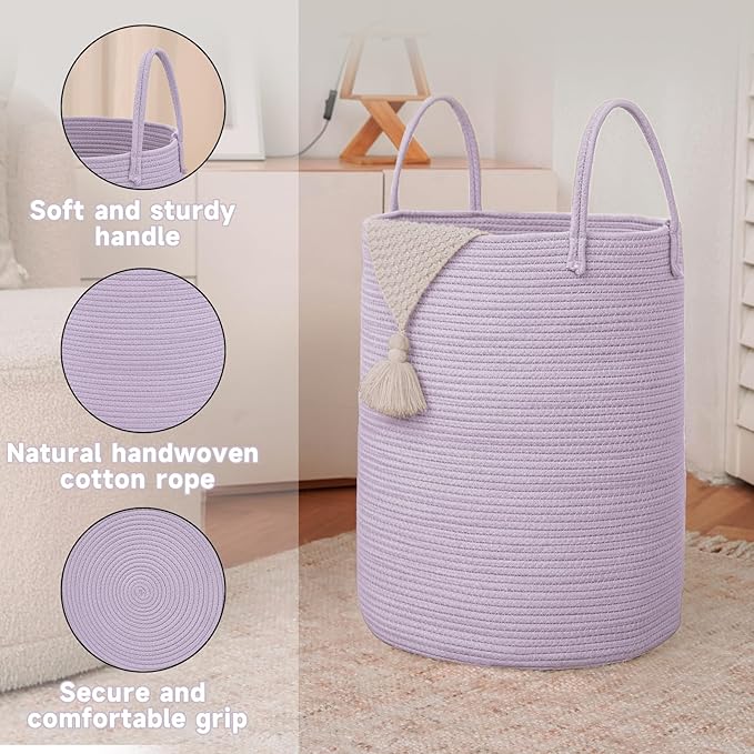 Large Woven Laundry Basket Hamper, 60L Cotton Rope Storage Bin