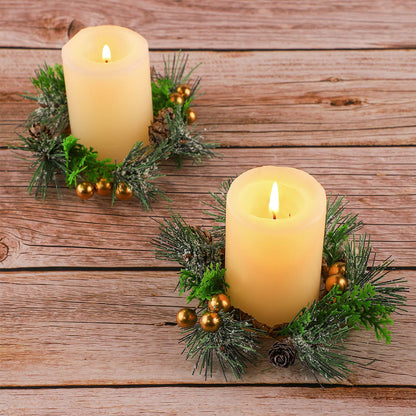 6 Pcs Christmas Candle Ring 4.7 Inch Mini Christmas Wreaths for Home Cabinets Artificial Berry Candle Rings with Pine Cones Small Wreaths for Home, Wedding, Christmas Holiday Table Decoration