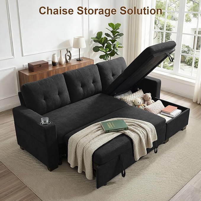 KCGKCG 82" L Shaped Sleeper Sofa Bed, Pull Out Sectional Couch