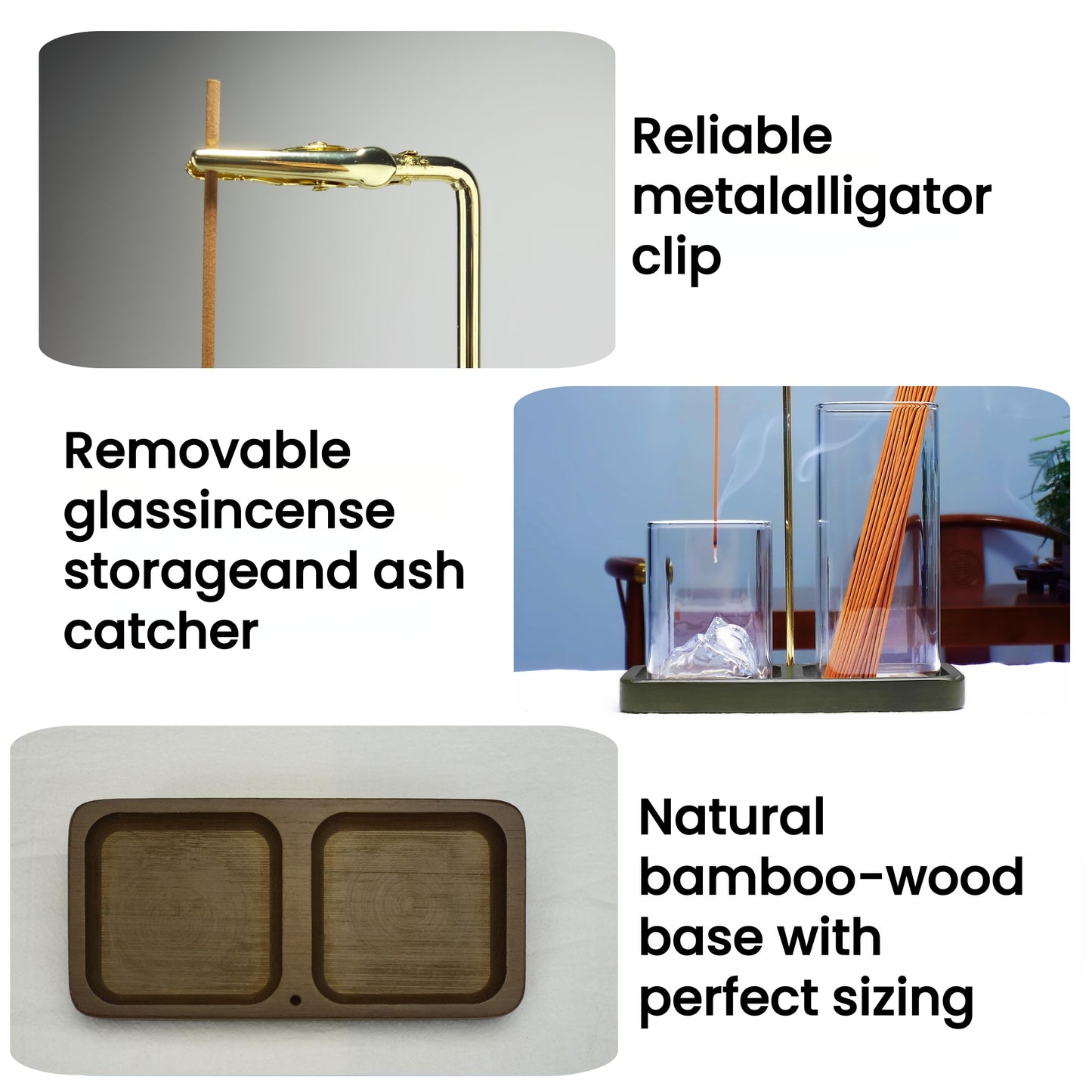 2 in 1 Incense Holder for Sticks, Anti-Ash Flying Burner with 40 Incense Sticks & Removable Glass Ash Catcher, Home Decor for Meditation Yoga Spa