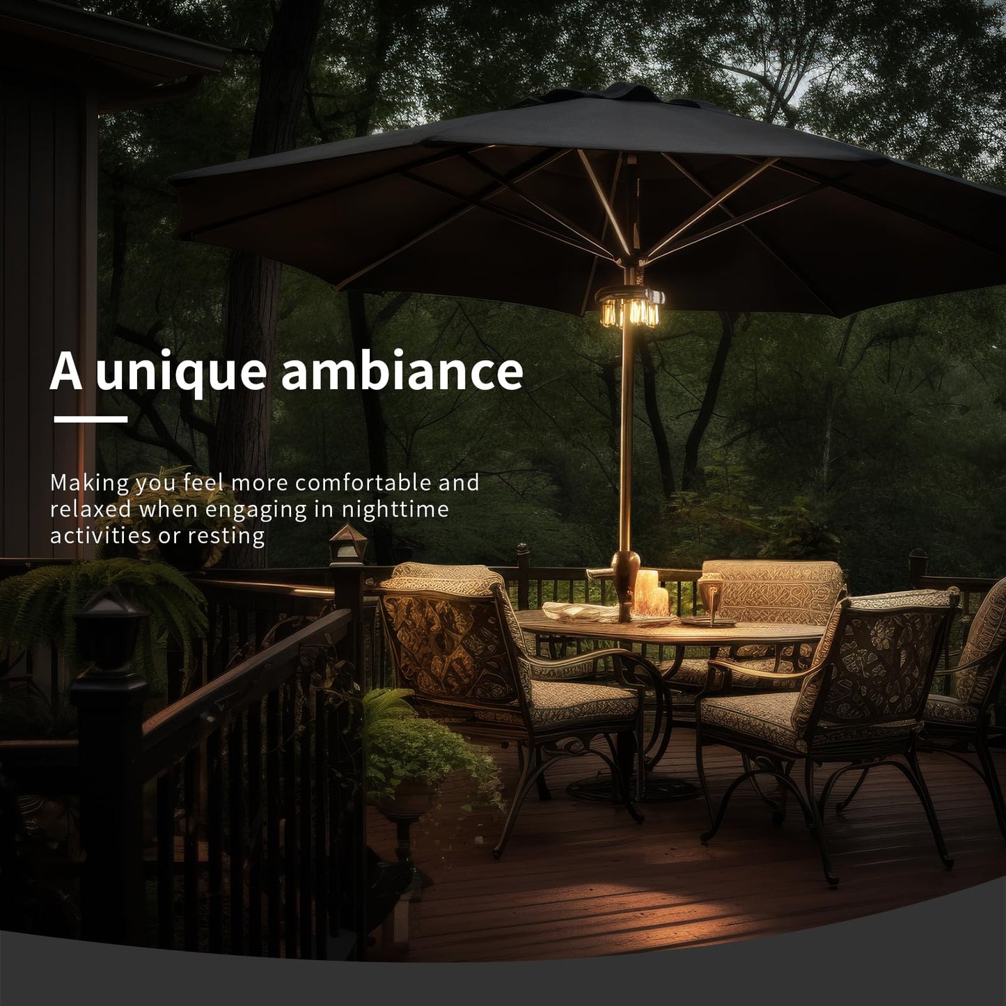 Nora·Gift Patio Umbrella Light with LED Edison Bulbs, Battery Operation Cordless-Outdoor Umbrella Pole Lights with 2 Lighting Modes for Garden，Patio, Backyard, Camping or BBQ - Brown(1 Pack)