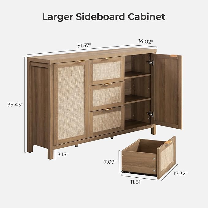 SICOTAS Rattan Large Sideboard Buffet Cabinet