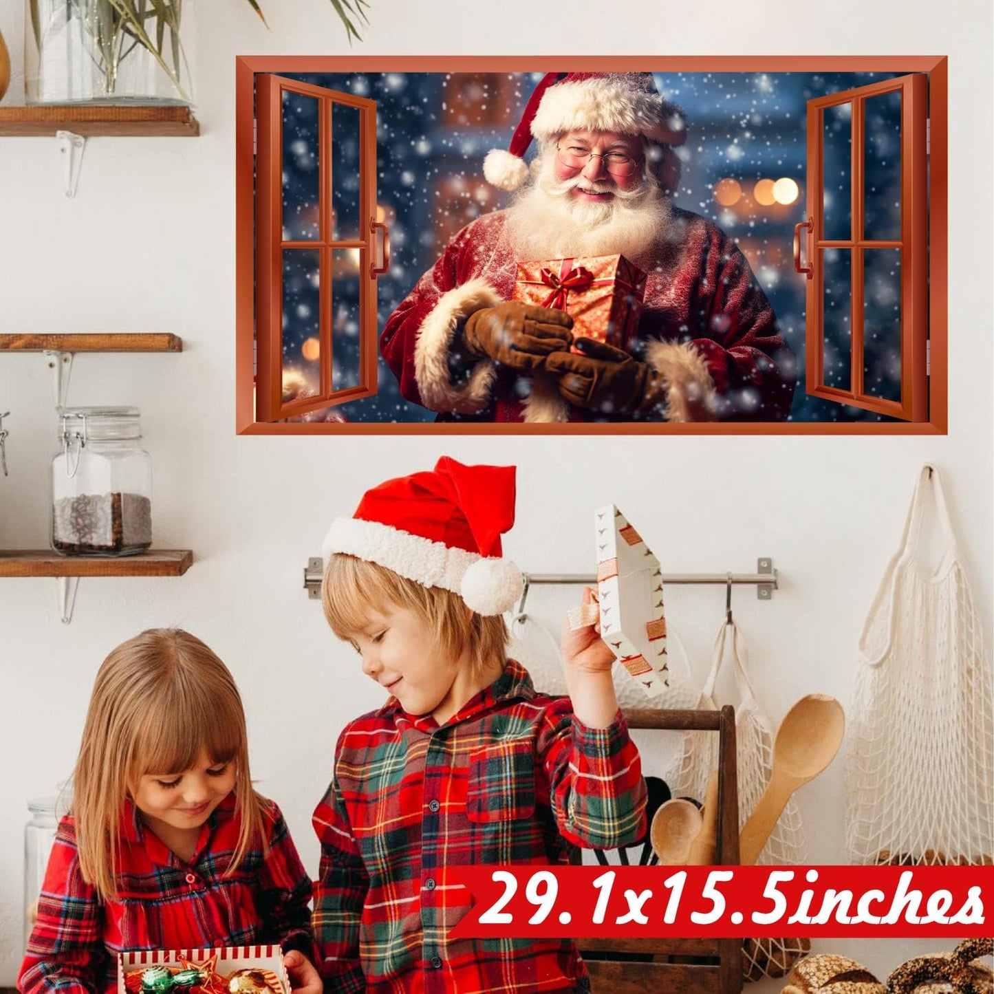 Christmas Wall Decals Santa Claus Stickers for Christmas Wall Decorations Indoor Xmas Fake Window Walls Decal Peel and Stick Merry Xmas Art Murals Vinyl Sticker for Winter Holiday Party Supplies