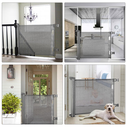 PetHot Stair Gate, Retractable Stair Gate for Babies and Pets, Baby Gate or Dog Gate, Extends up to 55" Wide, 33" Tall One Handed Operation, Baby Gate for Stairs/Doorways/Hallways/Outdoor(Grey)