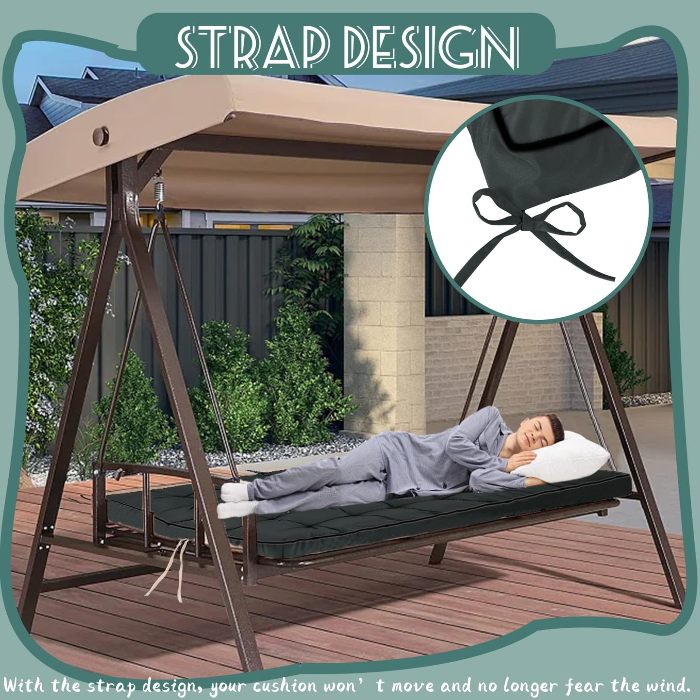 Sauqzoh Replacement Cushions for Swing, Swing Cushions 3 Seater Replacement, Waterproof Thicken Washable Cushion for Outdoor Indoor Furniture Swing Patio (Dark Gray, 40x55 inch)