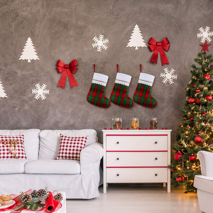 URATOT 12 Pack 15 Inches Christmas Stockings Red and Green Plaid Pattern Felt Christmas Holiday Stockings Christmas Tree Hanging Ornaments Xmas Fireplace Decoration Set