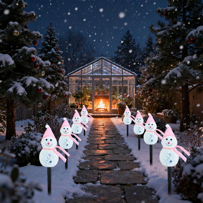 Taoushuleng Christmas Pink Snowman Pathway Lights, Solar Powered Snowman Light with 4 Stakes with 8 Lighting Modes for Pathway, Winter Yard, Garden Decor (Pink Snowman)