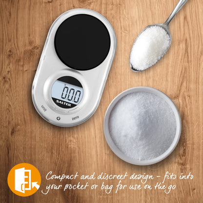 Salter 1260 SVDRA Precision Electronic Scale – Micro Pocket Digital Scales, 500g Capacity, In 0.05g Increments, Neat Storage, Large LCD Display, Compact, Discreet Design, For Jewellery, Spices, Coins