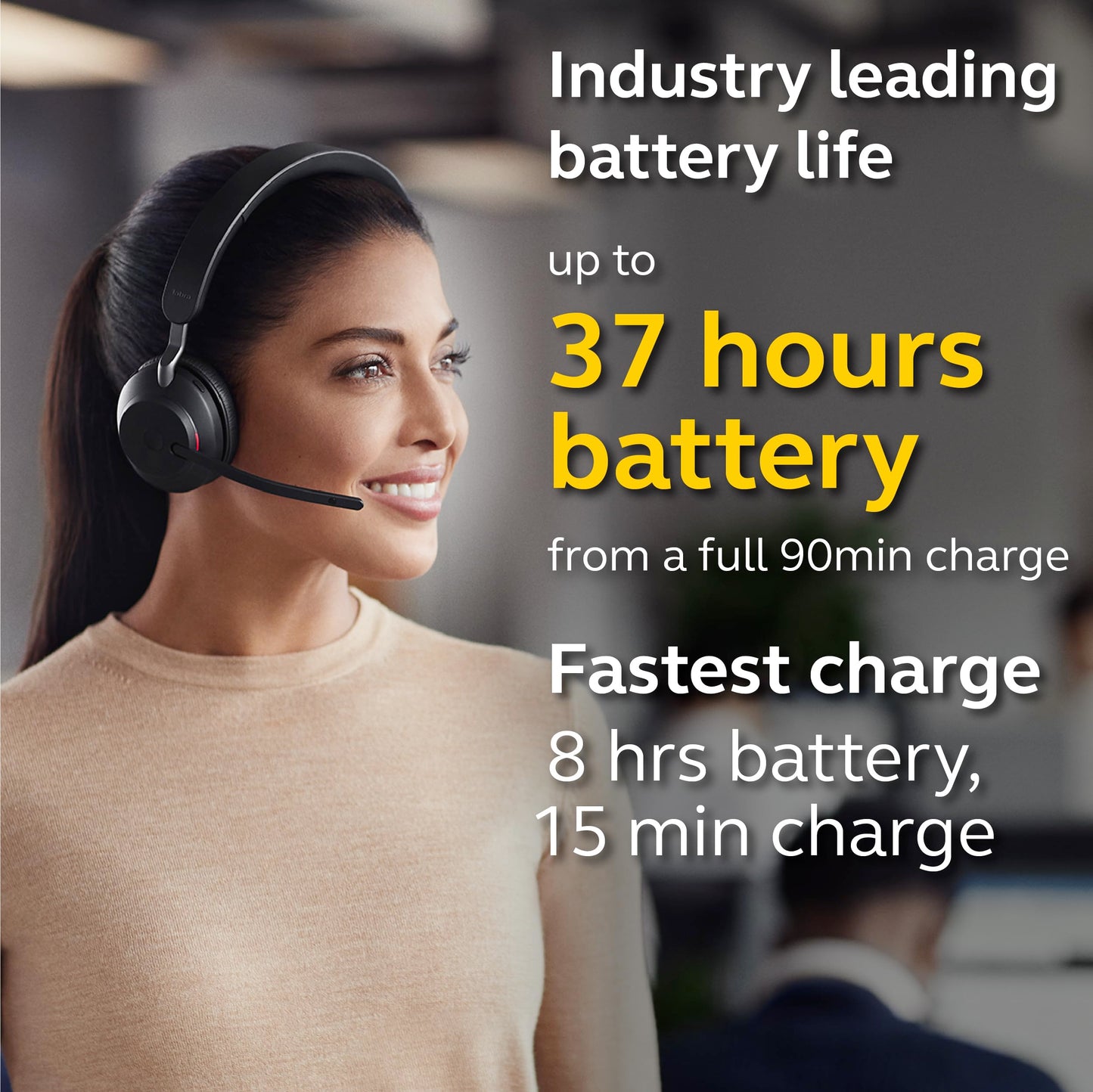 Jabra Evolve2 65 UC Wireless Headphones with Link380a, Stereo, Black – Wireless Bluetooth Headset for Calls and Music, 37 Hours of Battery Life, Passive Noise Cancelling Headphones