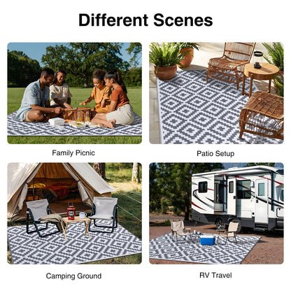 OLANLY Waterproof Outdoor Rug 10x14 ft, Outdoor Plastic Straw Rug for Camping, RV Mat Outside, Outdoor Carpet for Porch, Deck, Backyard, Balcony, Picnic, Grey & White