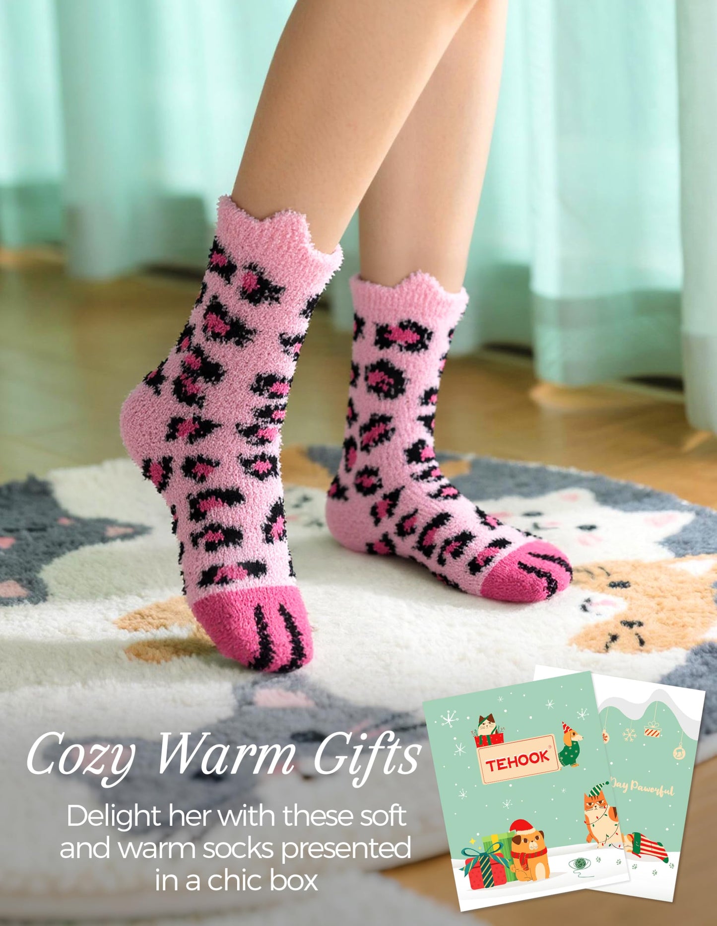 TEHOOK Warm & Cozy Valentines Gifts for Women, Fluffy Fuzzy Plush Sleeping Slipper Socks - Soft Warm Fabric