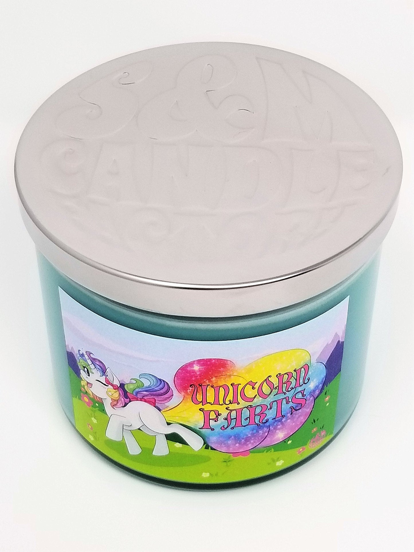 S&M Candle Factory Unicorn Farts 3 Wick Scented ~ All Natural Premium Soy Wax 14.5 oz Candle ~ 80 Hour Burn Time ~ (Unicorn Farts Blue Hawaiian)