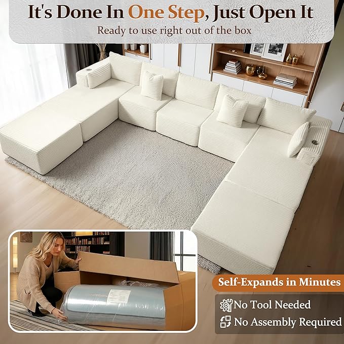 168" Cloud Sectional Couch, Comfort U Shaped Sofa