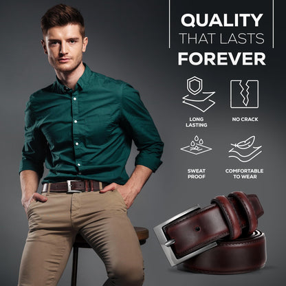 Marino’s Men Genuine Leather Dress Belt with Single Prong Buckle - Mahogany - 40