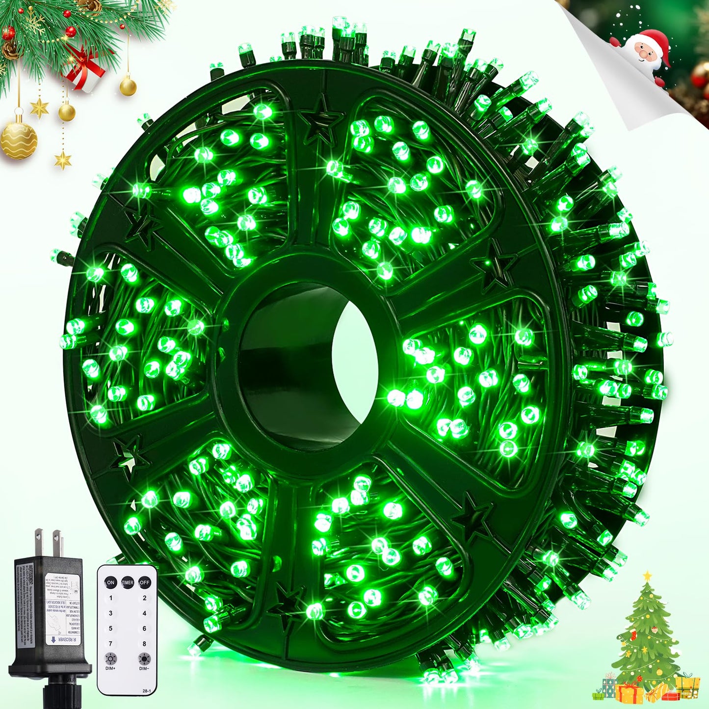 JMEXSUSS 400 LED Green Christmas Lights Outdoor, 132ft Green String Lights Plug in with Remote, Indoor Christmas String Light for Porch Tree House Yard Decorations