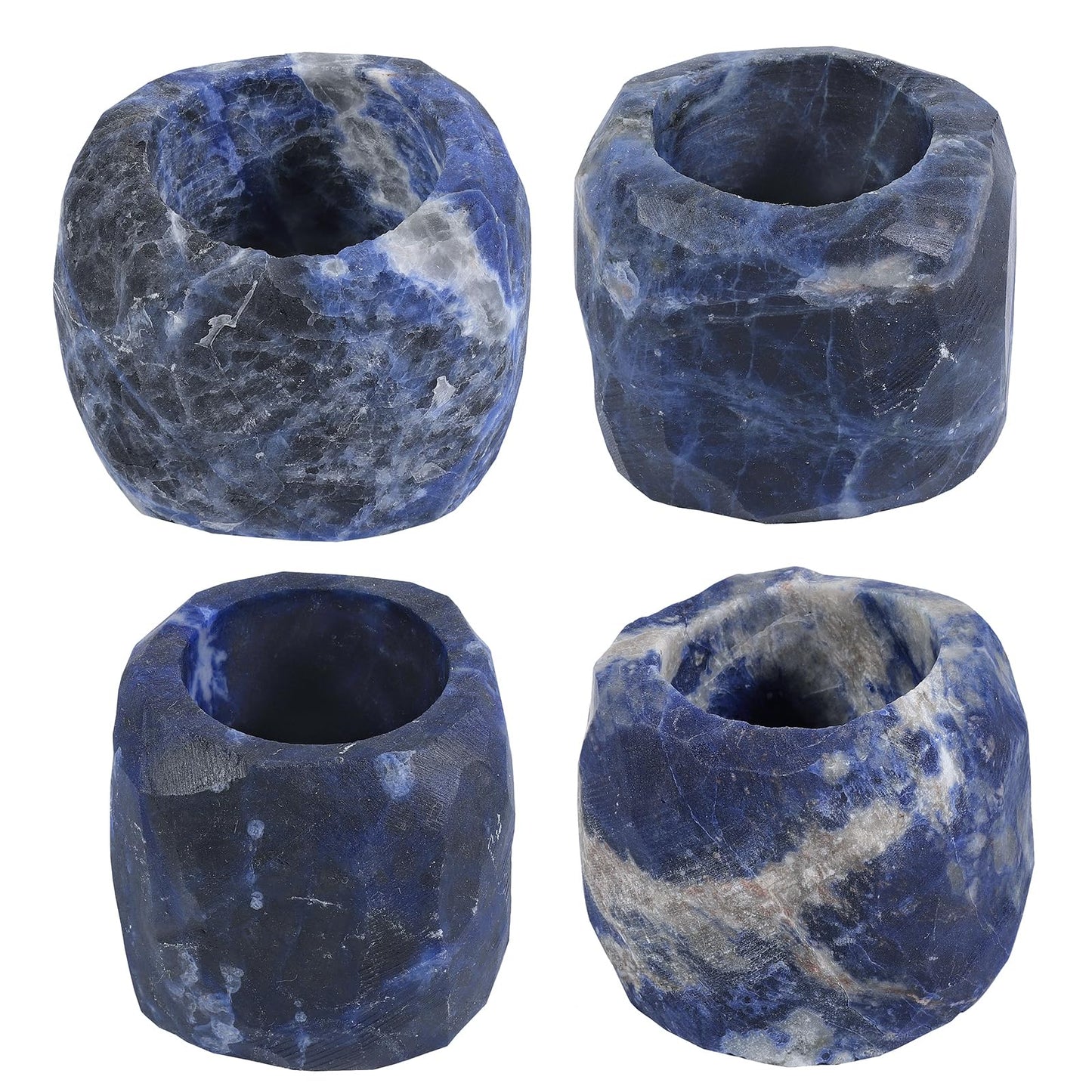 TUMBEELLUWA Sodalite Gemstone Tea Light Candle Holders for Table Centerpiece Wedding Party, Blue Decorative Crystal Votive Candle Holders for Christmas Thanksgiving