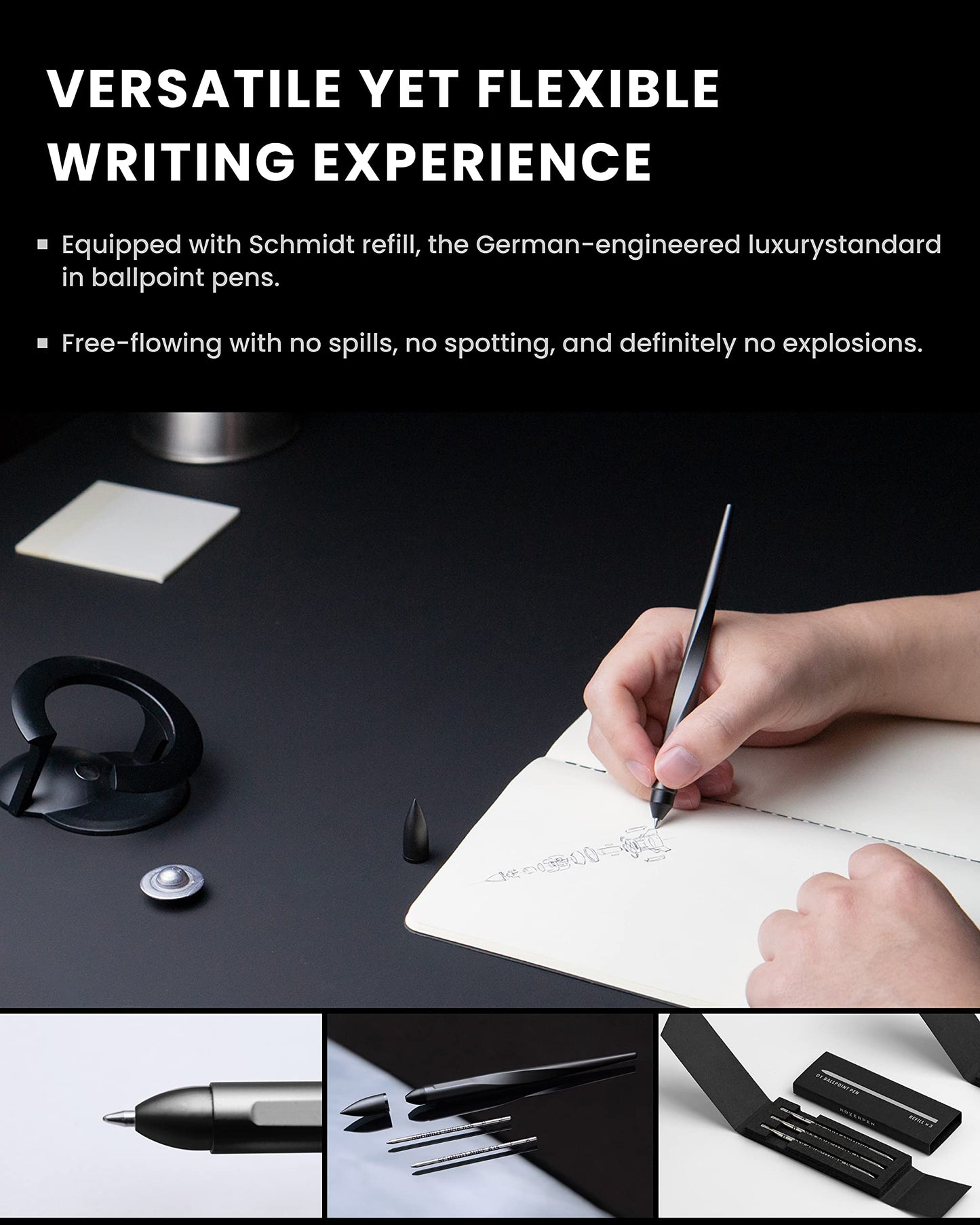 novium Hoverpen Interstellar - Space Black, Ballpoint Pen, Unique Conversational Starter, Premium Futuristic Design, Precision Flow Ink, Schmidt Ballpoint Cartridges
