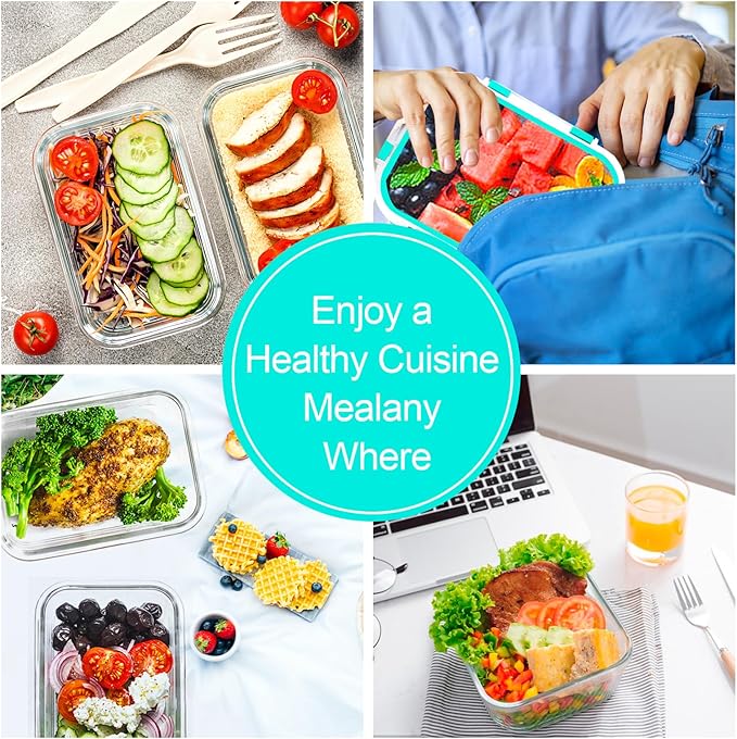 VERONES 10Pack Glass Meal Prep Containers, Airtight Glass Lunch Containers