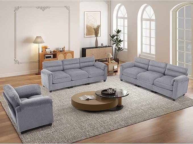 HAOMARKETS Corduroy Sofa Set, Upholstered Armchair and 3-Seater Sofa Sofa Set