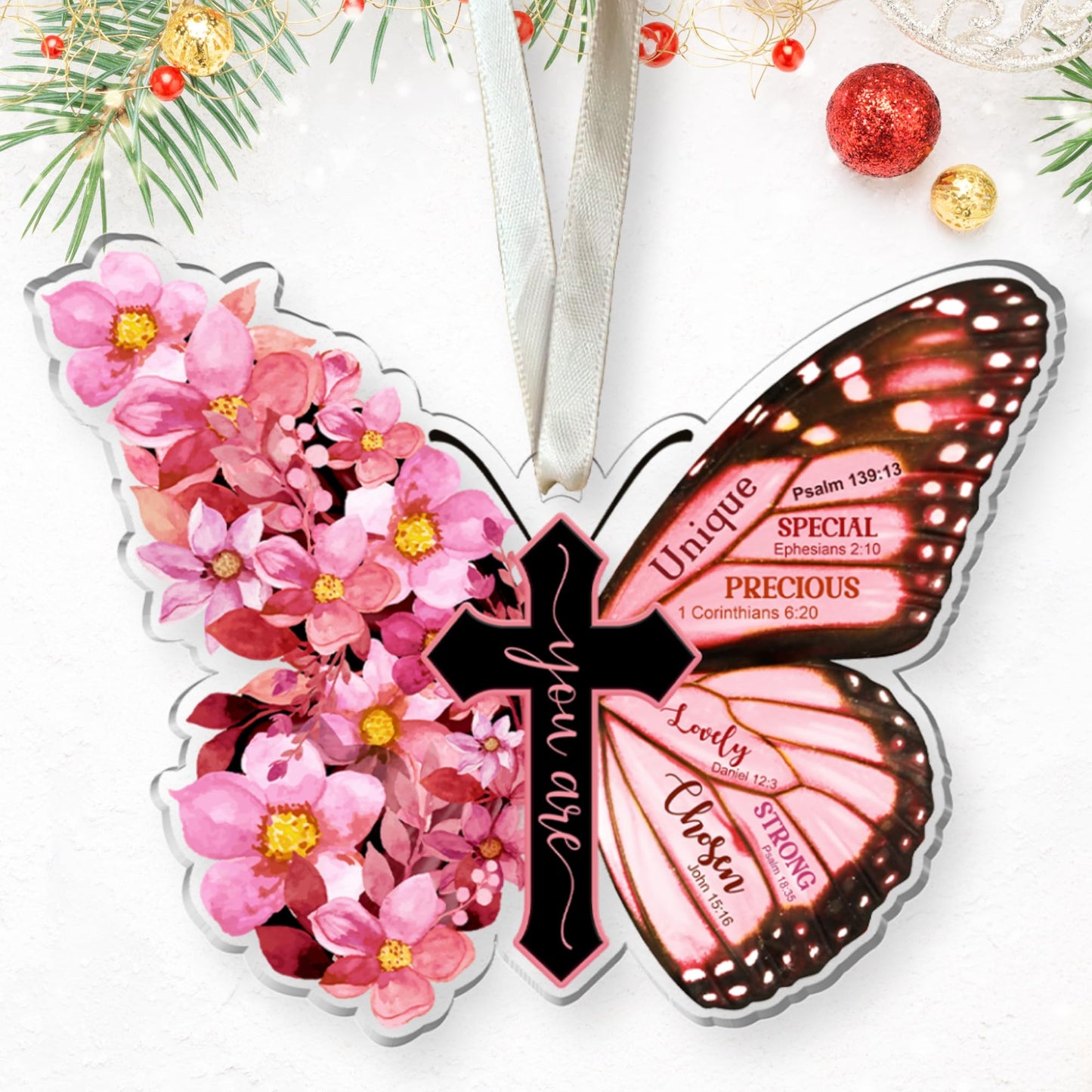KATLADIZ Christian Christmas Ornaments, Religious Christmas Ornaments - Christian Gifts for Women, Butterfly Godly Inspirational Gifts - Catholic Jesus Bible Spiritual Ornament 2025 - Acrylic Ornament