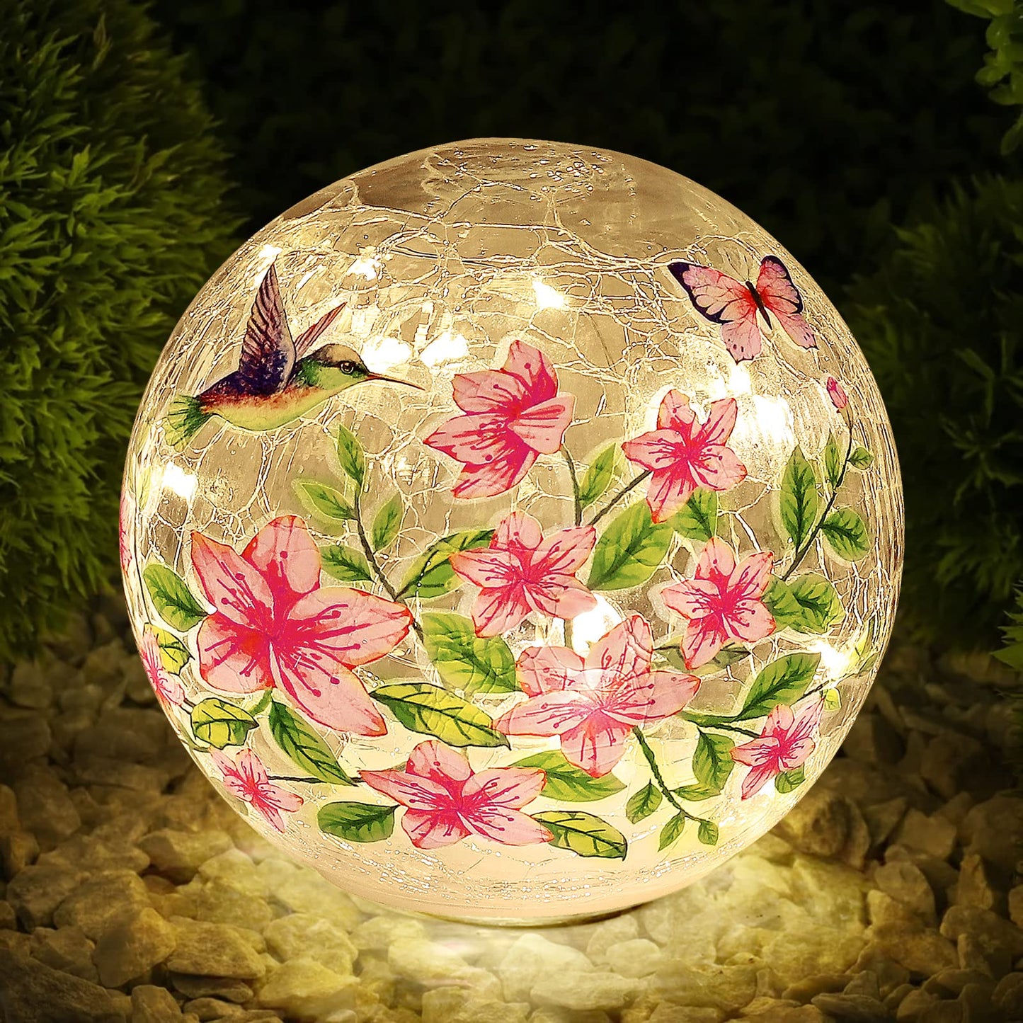 5.5 inch Handcrafted Glass Lamp with Bird and Flower Design - Unique Home Decor Piece