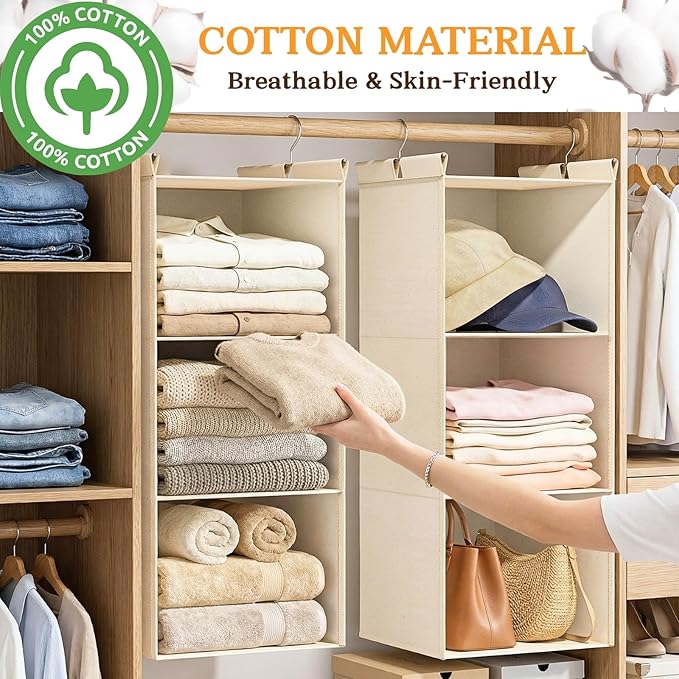 Ofiray-home Hanging Closet Organizer, 3-Tier Breathable Storage Bags