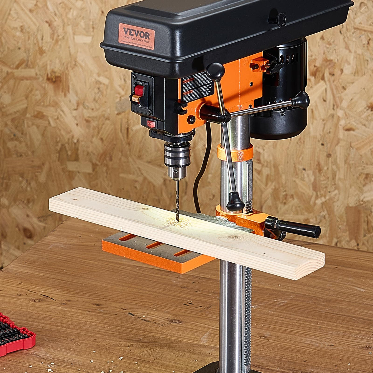 VEVOR Benchtop Drill Press, 3.2 Amp and 5-Speed Adjustable Drill Press with 10 in Swing, Cast Iron Frame, Worktable Tilts 0-45°, Ideal for Drilling Wood & Metal
