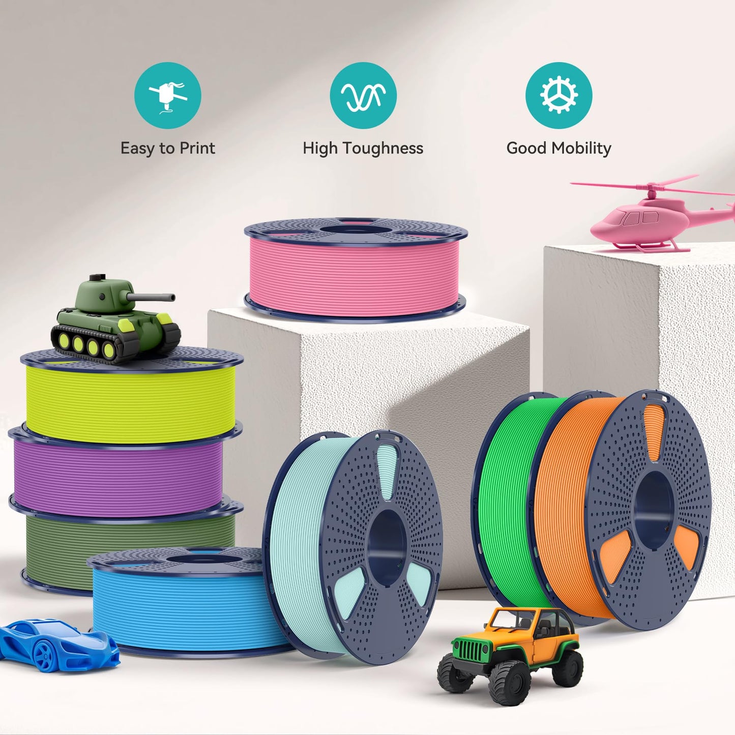 SUNLU 4KG 3D Printer Filament Bundle - PLA Matte 1.75mm, Neatly Wound with Matte Finish, Compatible with 99% FDM 3D Printers, 1kg Spool (2.2lbs), 4 Packs, Black