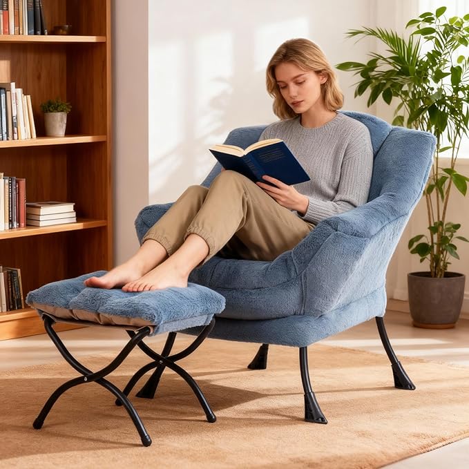 Lazy Chair with Ottoman, Modern Accent Chair Contemporary Lounge Leisure Sofa