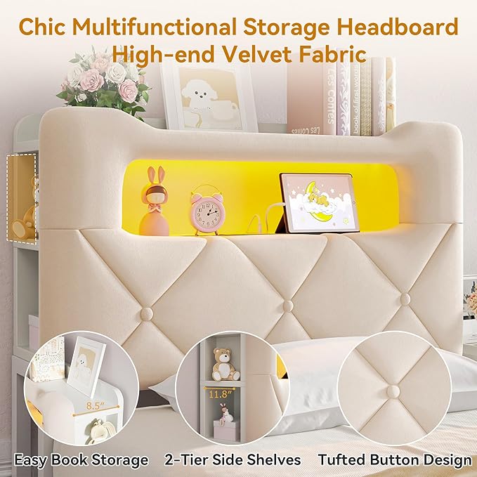Twin Upholstered LED Bed Frame