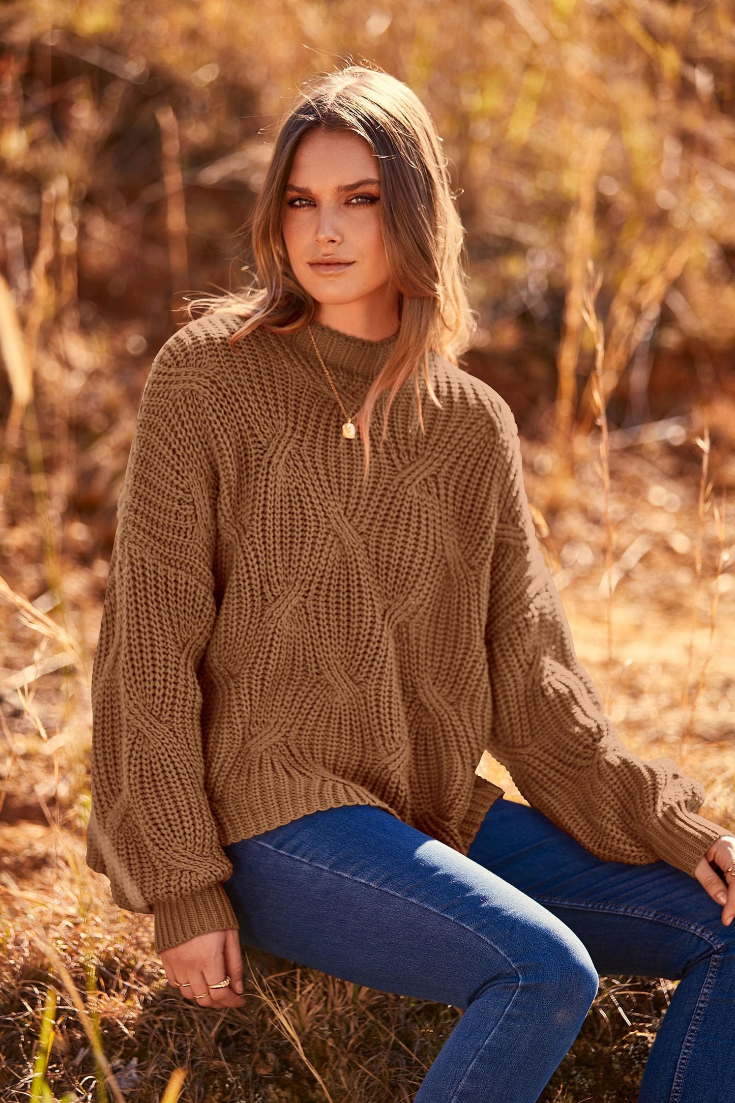 PRETTYGARDEN Women's Fall Oversized Pullover Sweaters Casual Crewneck Long Sleeve Chunky Cable Knit Tops Winter Clothing