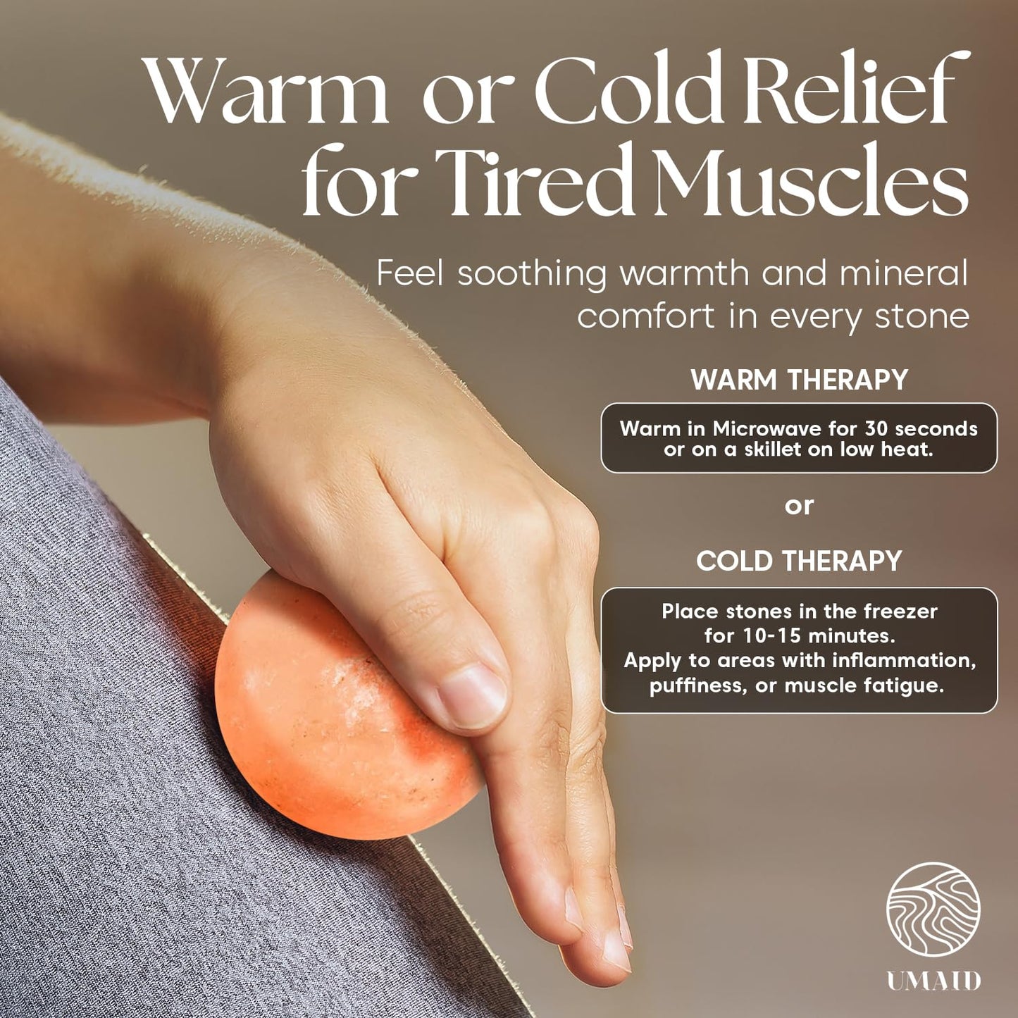 UMAID Himalayan Salt Massage Balls 6-Pack – Natural Himalayan Salt Massage Stones with Cotton Mesh Bag for Hot & Cold Muscle Relief, Spa Massage Therapy, Relaxation & Wellness Gifts for Men & Women
