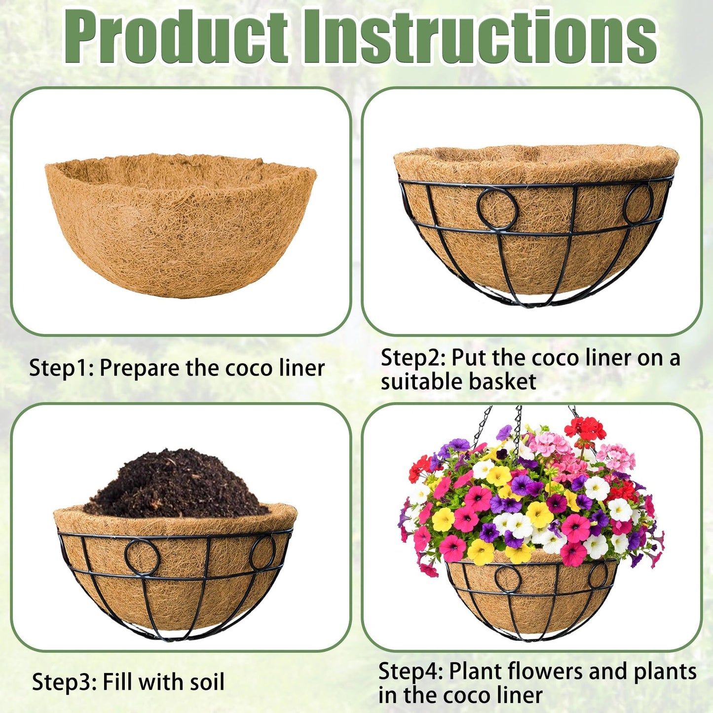 4 Pack 14 Inch Hanging Baskets for Plants Outdoor Metal Hanging Planters with Coco Coir Liner Round Wire Plant Holder Hanging Flower Pots for Outdoor Patio Lawn Balcony Garden Decor - Circular