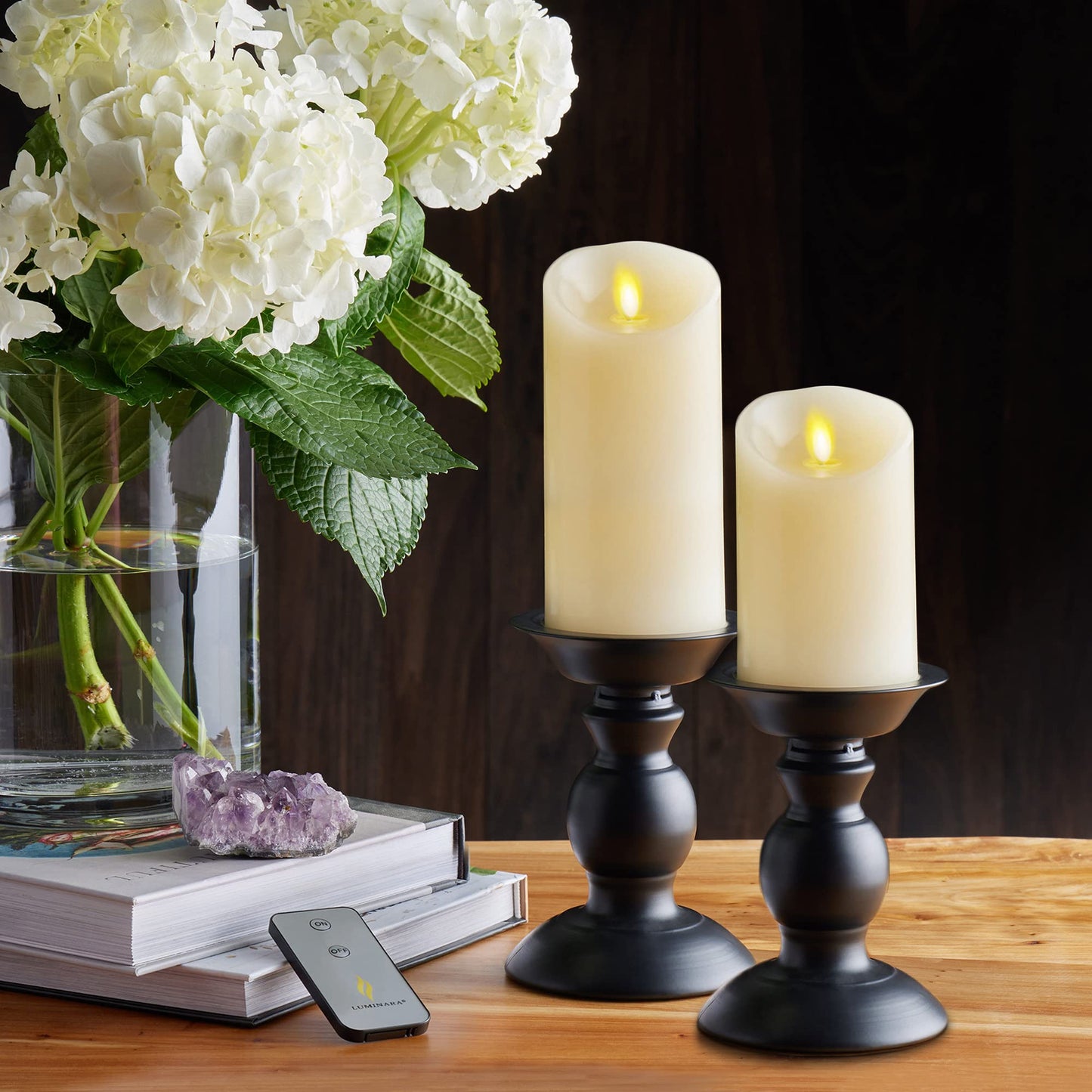 Luminara Flameless LED Battery Operated Ivory Pillar Candle, Flickering Realistic Moving Flame, 3" x 6.5" Real Wax Indoor Home Bathroom Decor Candle