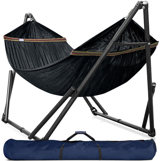 Tranquillo Universal Hammock Stand 600 lbs Capacity, Instant 20s Foldable, 3-Year Warranty Hammock with Stand, 2 Person Camping Revolutionary Portable No Screws, Premium Hammocks, Black