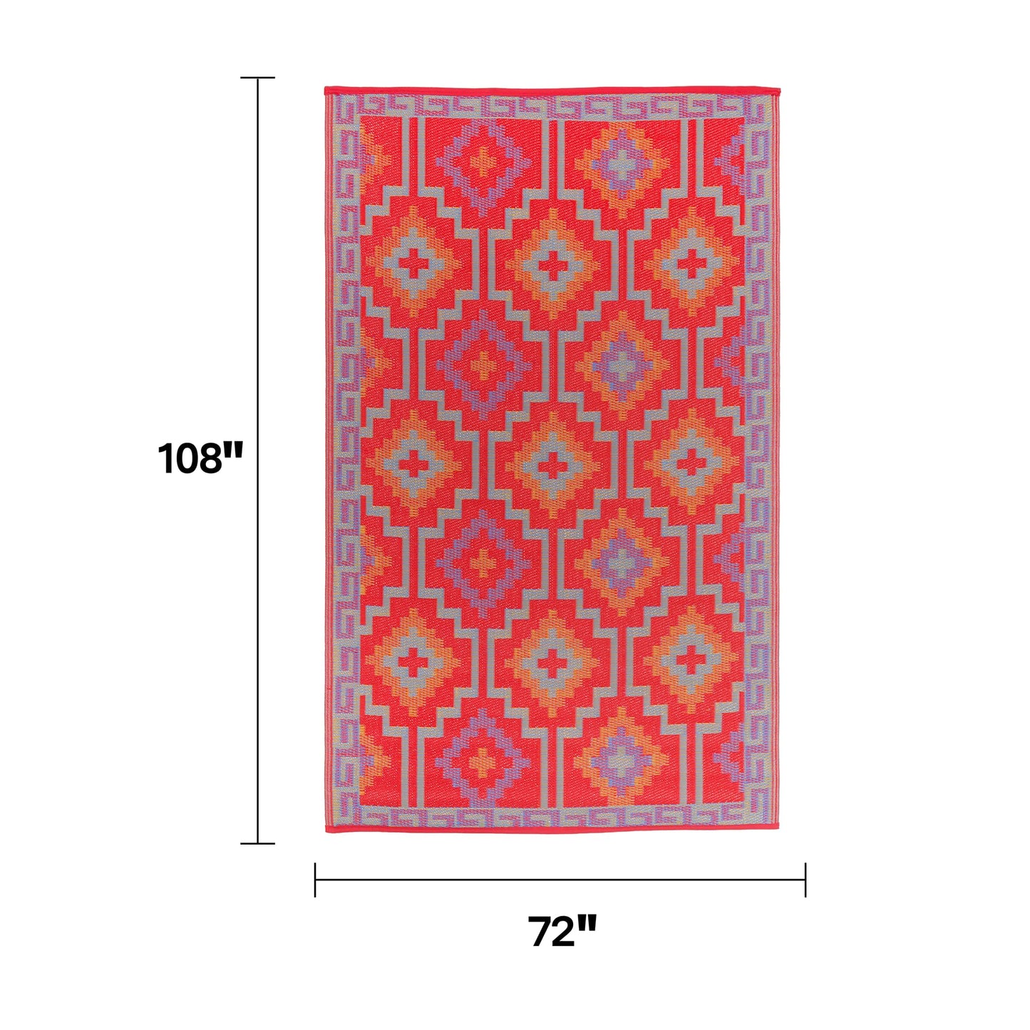 Fab Habitat Outdoor Rug - Waterproof, Fade Resistant, Crease-Free - Premium Recycled Plastic - Vintage Boho Kilim - Large Patio, Deck, Sunroom, Camping, RV - Lhasa - Orange & Violet - 6 x 9 ft