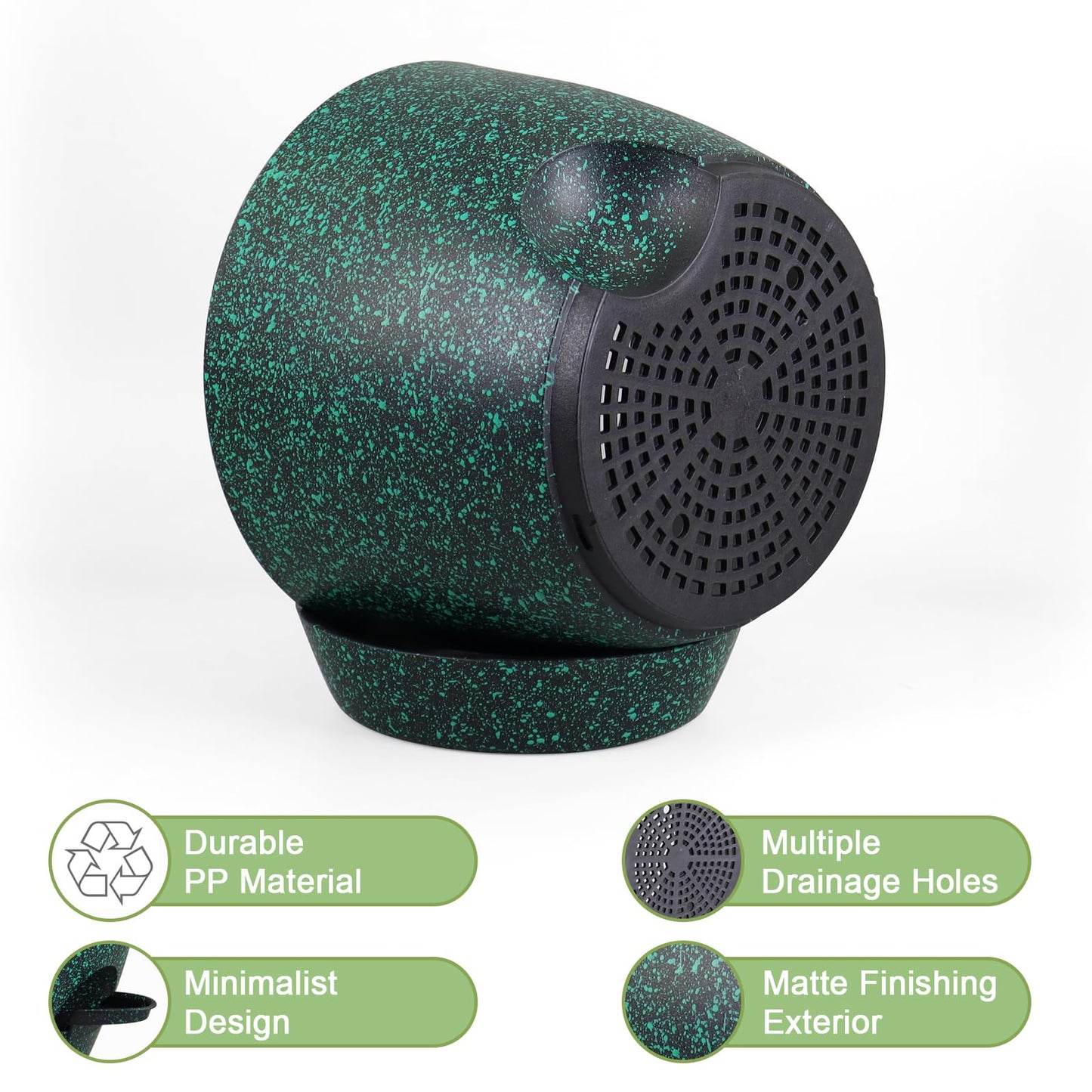 WSMKSZ 12/10/9 inch Large Self Watering Pots, Planter, Plant Pots with Mesh Drainage Holes for Indoor Outdoor Garden Plants, Plastic Flower Pots with Deep Reservoir, Black with Green Speckles