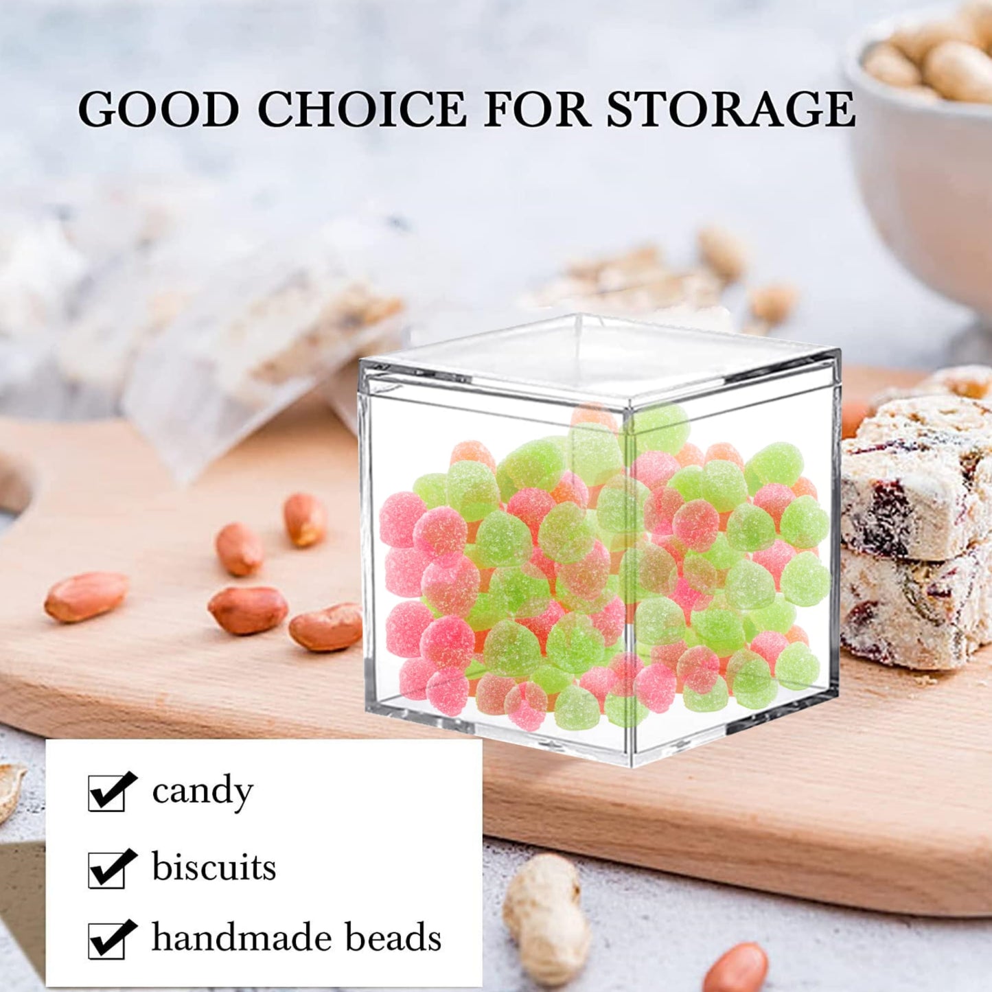KissYou Small Clear Acrylic Box, 4 Pack Plastic Square Cube Acrylic Storage Box for Graduation Wedding Birthday Party Candy Boxes Jewelry Storage Box