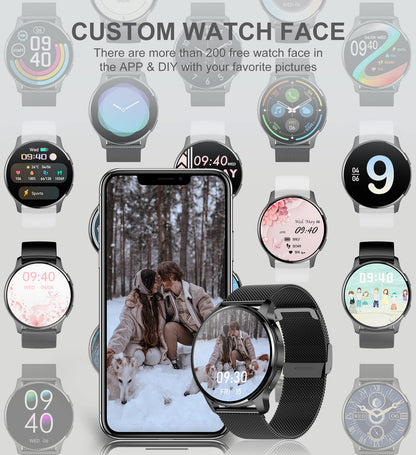 Smart Watch for Women Men, Bluetooth Call Fitness Tracker for Android and iOS Phones Waterproof Smartwatch with 1.32" HD Full Touch Screen AI Voice Control Heart Rate Sleep Monitor Pedometer, Black