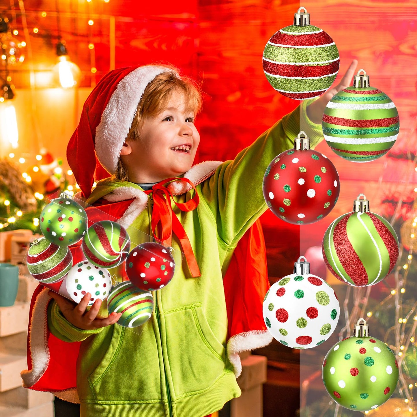 Liliful 6 Pcs Christmas Tree Ornaments 3.9'' Glitter Red Green White Hanging Ball Large Plastic Balls Swirl Candy Cane Peppermint Big Christmas Pendants Baubles for Holidays Xmas Tree Decoration