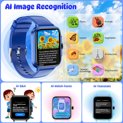 Kids Watch, 1.85" Fitness Tracker Pedometer, Heart Rate, Sleep Monitor, NO APP/Phone, Alarm Clock, Smartwatches with Video Music, IP68 Waterproof, Puzzle Games, Gift for Boy Girl, Smart Watch for Kid