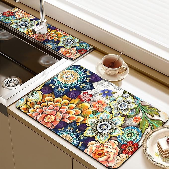 24.5" x 15.5" Dish Drying Mat & 24" x 5.5" Sink Splash Guard, Super Absorbent