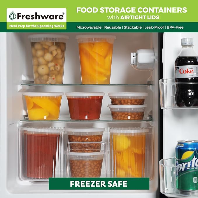 Freshware Food Storage Containers 8 oz Plastic Deli Containers
