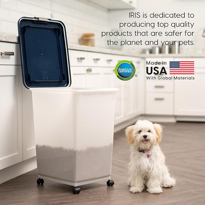 IRIS USA Dog Food Storage Container, Attachable Wheels,