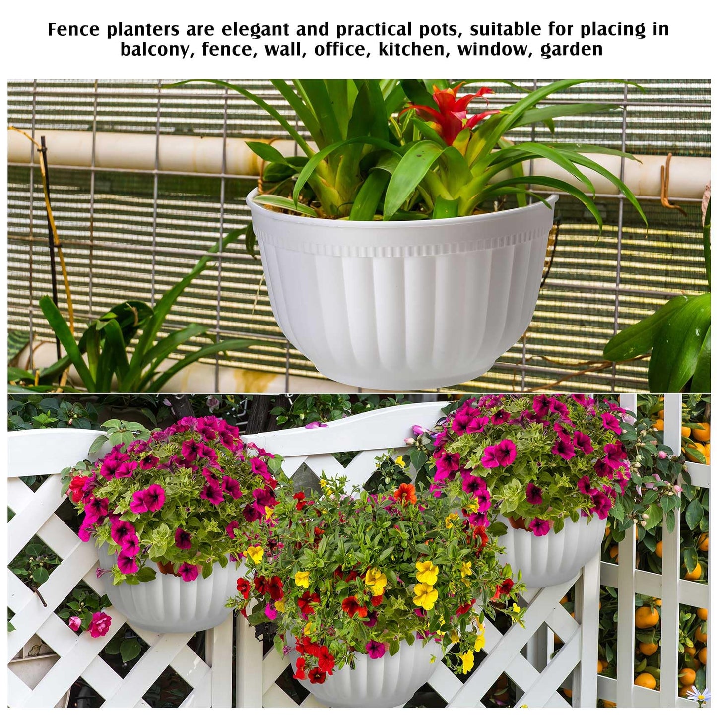 Zubebe 16 Pcs Resin Wall Hanging Planters White Hanging Flower Pots with Drainage Hole Fence Planters for Indoor Outdoor Plant Balcony Railing Decor(8.07 x 6.69 x 4.92'')