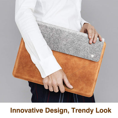 MoKo 13-13.3 Inch Laptop Sleeve Fits Macbook Pro M1 Pro/M1 Max 14.2 2021, iPad Pro 12.9 2021, Surface Pro 9, Felt & PU Leather Case Bag with Pocket, Gray&Brown