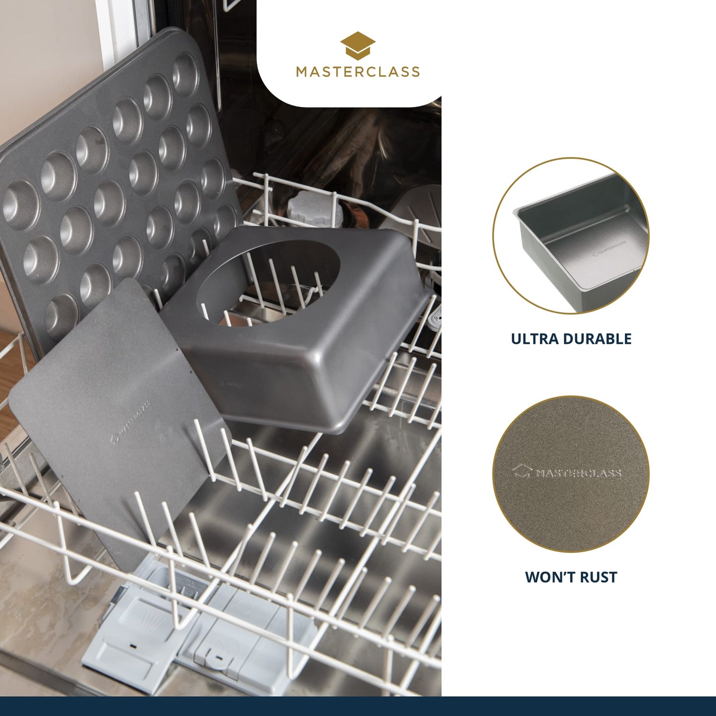 MasterClass Baking Tray, Cake Tin Loose Bottom Pan with PTFE, PFOA and BPA Free Non Stick, Deep Cake Tin, Carbon Steel, Square, 2cm (8")