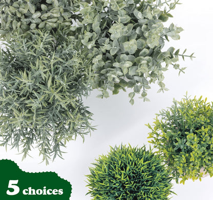 ilauke Set of 5 Mini Potted Artificial Plants Fake Small Eucalyptus Rosemary Greenery Plastic Faux Green Grass Potted Plants Decorative Fake Plant for House Office Balcony Desk Bathroom Decoration
