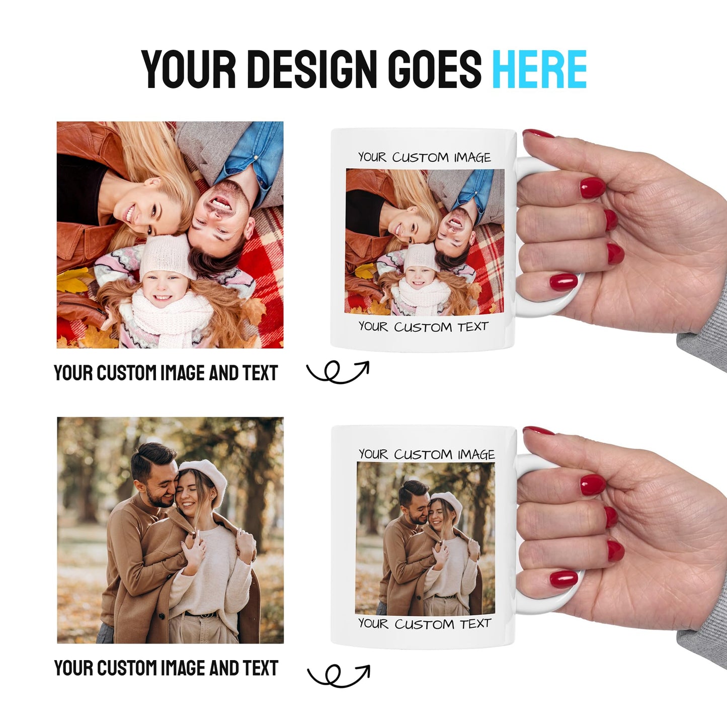 Personalized Coffee Mug – Custom Photo, Text, or Logo Ceramic Mug Tea Cup | Taza Personalizada with Picture or Message | Customized Gift Idea for Men & Women, Mom, Dad, Friends - Black/White | 11oz