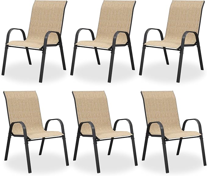 Patio Dining Chair Set of 6, Outdoor Stackable Dining Chairs High Back for All Weather, Patio Furniture for Backyard, Porch, Garden, Pool Deck (Brown)
